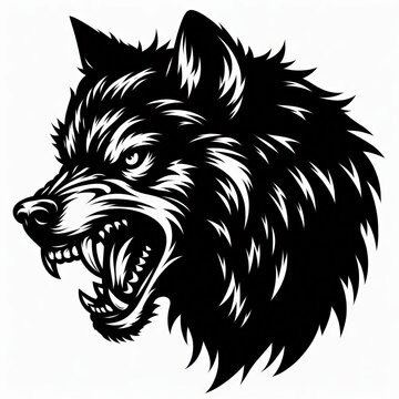 black wolf head snarling profile clip art preview