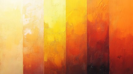 Abstract painting featuring a gradient of warm colors ranging from yellow to orange and deep red hues