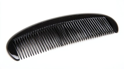 Black comb on white background, detailed closeup of hair styling tool