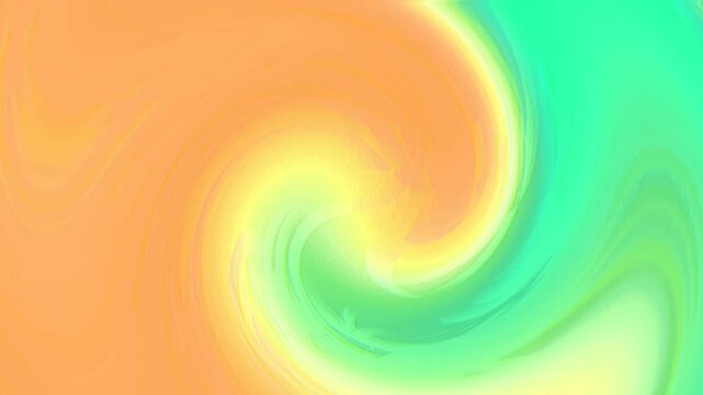 Swirling vortex of yellow, orange, and green with radiant center. Expands slowly then reverts. Energetic curved motion, high contrast. Abstract vibrant background for dynamic visual use.
