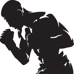 Silhouette of a Male Boxer in a Defensive Stance