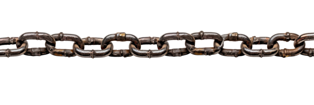 Close-up of a shiny metal chain link against a plain background, showcasing texture and strength