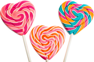 Three Delicious Swirled Heart Shaped Lollipops on Sticks
