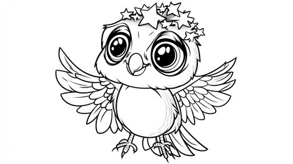 Obraz premium Cute cartoon bird with star crown, coloring page
