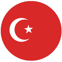 Obraz premium Turkey Flag, Turkey National flag is a red flag featuring a white star and crescent from its emblem. Its isolated on white background. Circular or round shape Turkey flag.