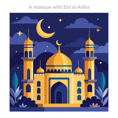 Mosque under the moon for Eid al-Adha celebration