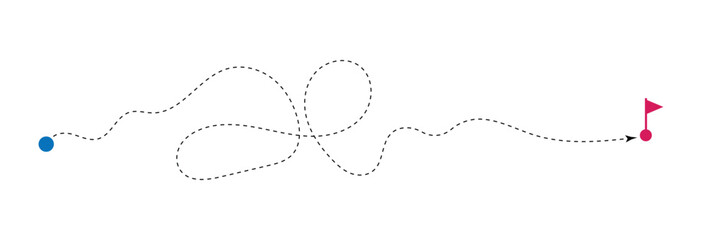 Curved line with start point and direction arrow. Difficult way, chaos path, hard route, challenge symbol isolated on white background. Vector graphic&nbsp;illustration&nbsp;.&nbsp;EPS&nbsp;10&nbsp;. 