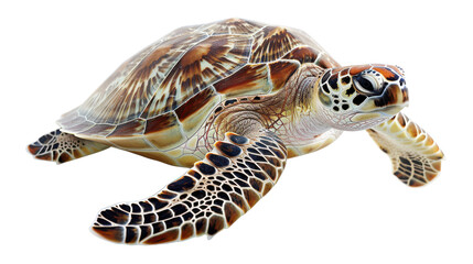 Obraz premium A graceful sea turtle gliding through clear ocean waters, surrounded by vibrant coral reefs