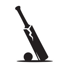 Broken Cricket Bat Black Silhouette Vector Graphic For Sports Designs Vector black silhouette. with white background