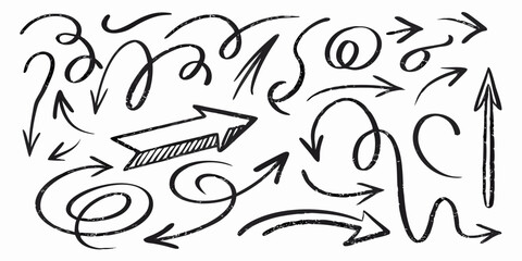 Hand-Drawn Arrow Set: Collection of Sketch Arrows, Cursors & Swirls