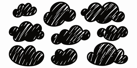 Hand-drawn Black and White Cloud Clipart Set