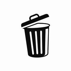 Open Trash Can Icon: Black and White Waste Bin Illustration