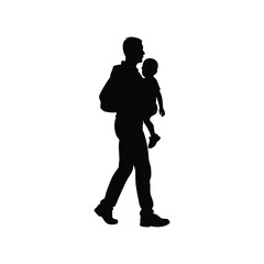Father and Child Silhouette Walking Towards a Brighter Future - Vector Illustration