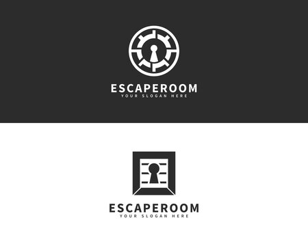 Minimalist escaperoom logo template featuring keyhole and gear design suitable for branding and identity needs