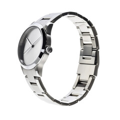 Elegant Silver Watch with Minimalist Design Against a White Background on transparent background