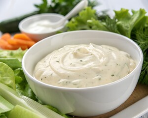 Ranch Dressing in White Bowl.