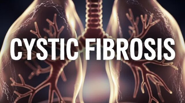 Crisp White &ldquo;CYSTIC FIBROSIS&rdquo; Text with Blurred Lung and Mucus Textures &ndash; Genetic Respiratory Illness Medical Animation

