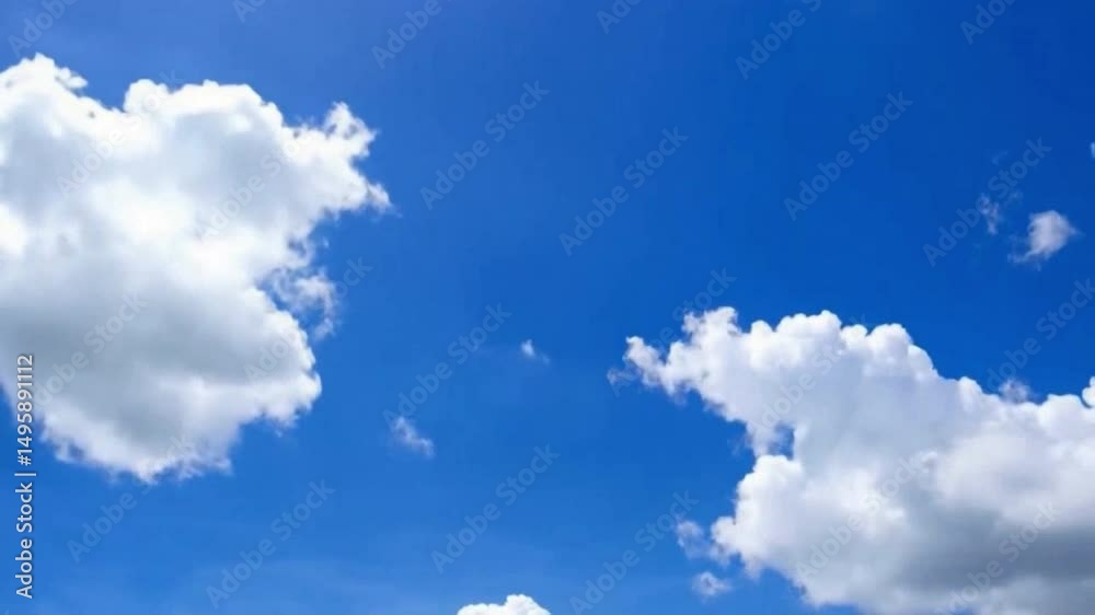Poster Azure Canvas: A clear, azure sky is adorned with fluffy, pristine white clouds, creating a serene and uplifting atmosphere.