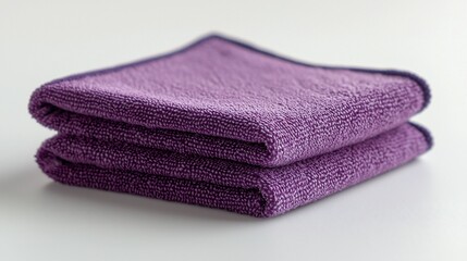 Two folded purple microfiber cleaning cloths