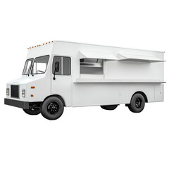 White Food Truck Ready for Service in Urban Setting on transparent background