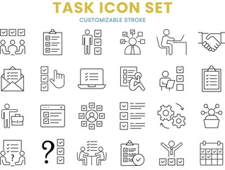 Task icon set, checklist, multitasking, voting, decision, calendar, customizable stroke, vector, illustration