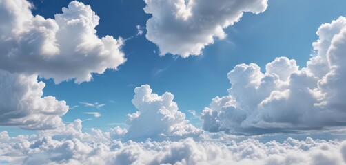 Naklejka premium Vast expanse of azure sky dotted with fluffy white cumulus clouds , wispy, sky