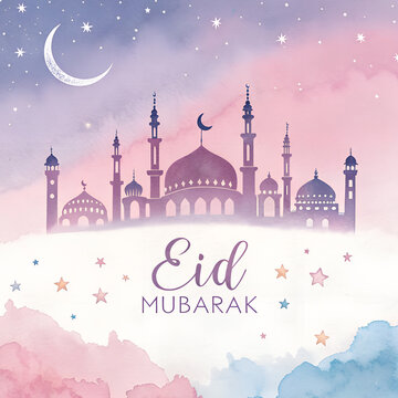 Islamic crescent moon and lantern hanging with stars night background for eid mubarak 