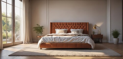 Sunlit king-size bed, large windows, plush carpet,  decor,  serene