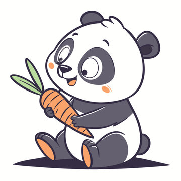 Cute pand eating carrot vector on white background. Adobe Illustrator Artwork