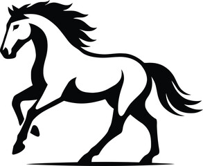Running horse silhouette in action pose design, Dynamic horse vector for speed and power concepts