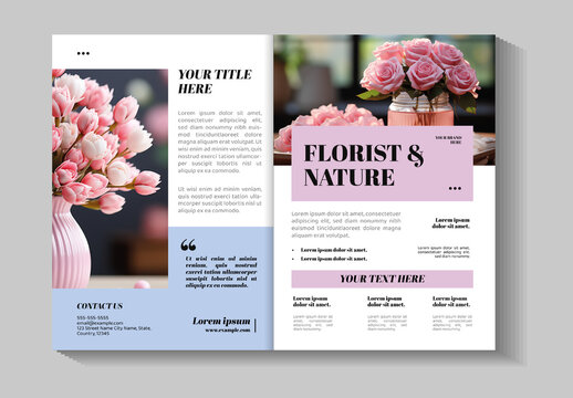 White And Blue Florist Botanical Shop Floral Nature Business Brochure