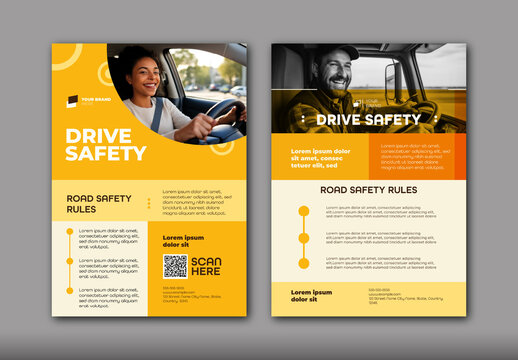 Yellow And Beige Drive Safety Awareness Road Safe Flyer