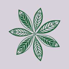 Botanical Mandala with Decorative Leaves – Eco Style Floral Art.