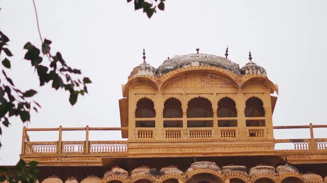 Architecture of old Patvo ki haveli in Jaisalmer fort, Rajasthan, India. Building made from yellow sandstone. Golden city Jaisalmer. Travel and holidays concept
