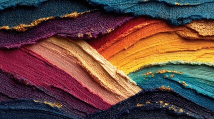 An expressive abstract painting representing LGBTQ+ Pride, with layers of textured paint in vivid rainbow hues. 
