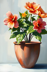 hand painted flowers in vase, oil painting nature vase, contemporary flower vase artwork, artistic floral oil painting, vase with garden flowers painting, romantic bouquet in vase oil art, oil paintin