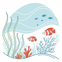 Underwater scene with colorful fish and coral reef