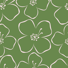 Trendy floral seamless pattern. Simple red and beige daisy. Spring flower template for packaging, postcards, textile printing, wallpaper. Hand drawn illustration isolated on white background