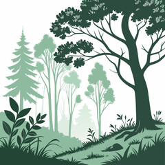 Fototapeta premium Professional green forest silhouette cutout, isolated trees on white background