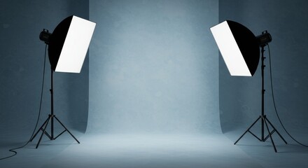 Professional photography studio setup with softbox lighting for portrait and product shoots