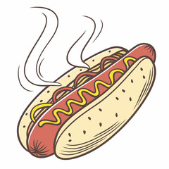 Delicious hot dog with mustard and ketchup illustration
