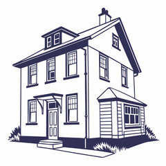 Two story house architectural illustration home design