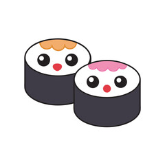 Happy Sushi Rolls With Kawaii Faces