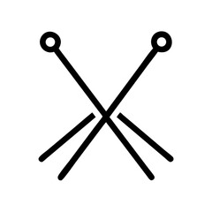 Crisp silhouette of knitting needles on white background, vector cutout design