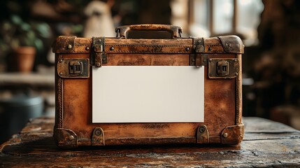 Vintage Suitcase with Blank Gift Card Symbolizing the Start of a New Journey