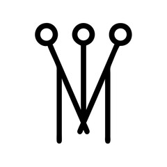 Crisp silhouette of knitting needles on white background