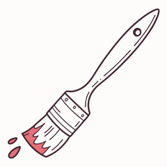 Paintbrush with red paint dripping artistic tool illustration