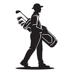Golf Caddie Silhouette Carrying Golf Clubs Golfing Occupation Illustration Vector black silhouette. with white background