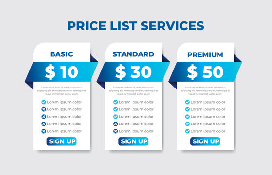 Modern Pricing Table Template for Services, A modern and professional pricing table infographic with three tiers
