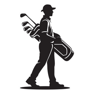 recommend clip art: Golf Caddie Silhouette Carrying Golf Clubs Golfing Occupation Illustration Vector black silhouette. with white background